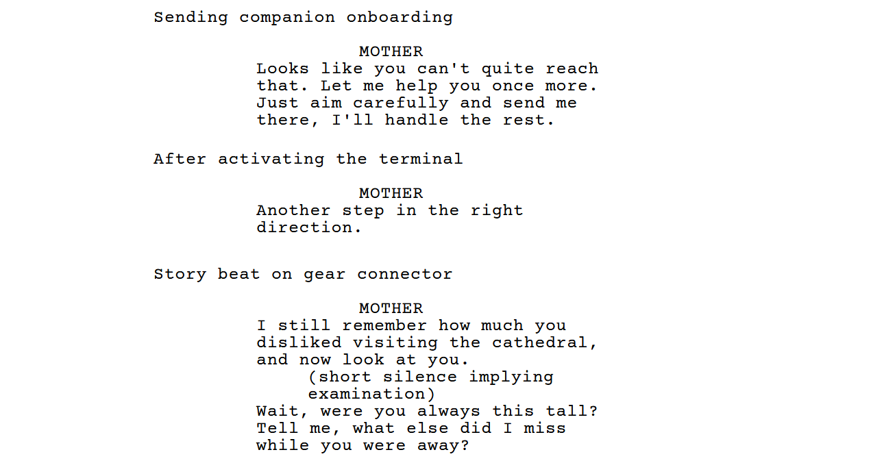 An excerpt from the Katharsi voice-line script