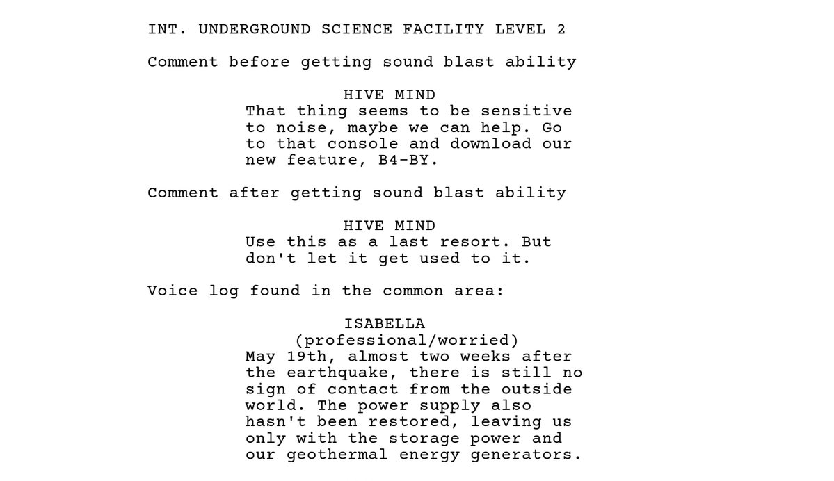 An excerpt from the Sounds of Shadows script